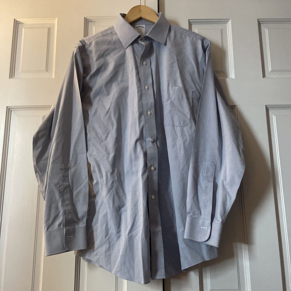 Brooks Brothers Regent Dress Shirt Mens 16 34 Light Blue Non-Iron Supima Cotton